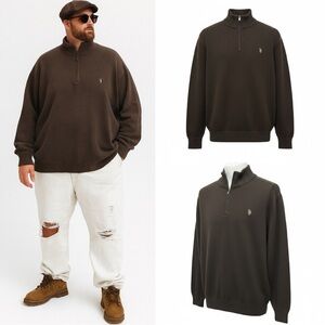 363 U.S. POLO ASSN. | NWOT $69 Men’s Brown 1/4 Zip Mock Neck Sweater (size 3X)